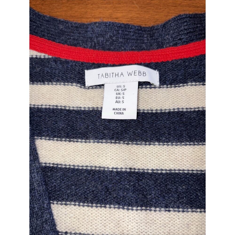 Tabitha Webb Women’s Wool Blend Cardigan Sweater Navy Cream Red Size Small - Picture 2 of 5